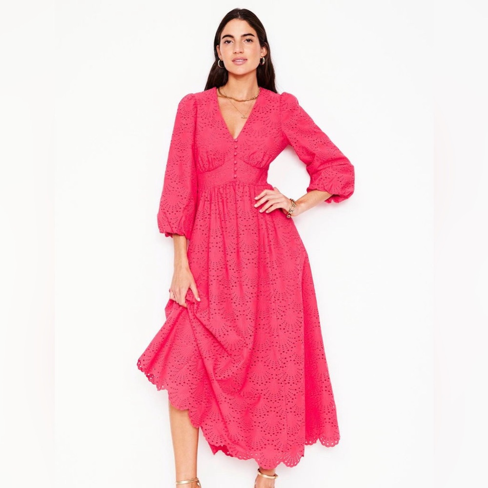 Boden Lola Broderie Maxi Dress, Camelia Pink- NWT- Sz 10P